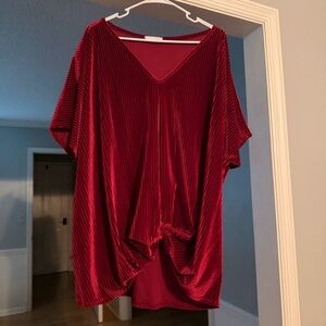 Entro Boutique Women’s Deep Red Velvet Striped V-Neck Tunic XL/XXL
